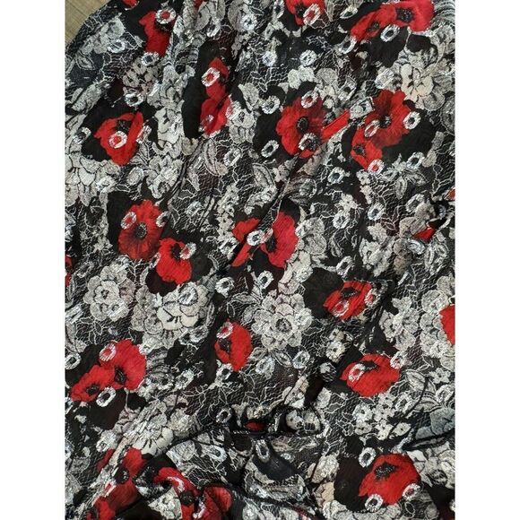 The Kooples Red Silver Black Lulu rose Printed Shirt Blouse top 2 NWT medium - Picture 5 of 8
